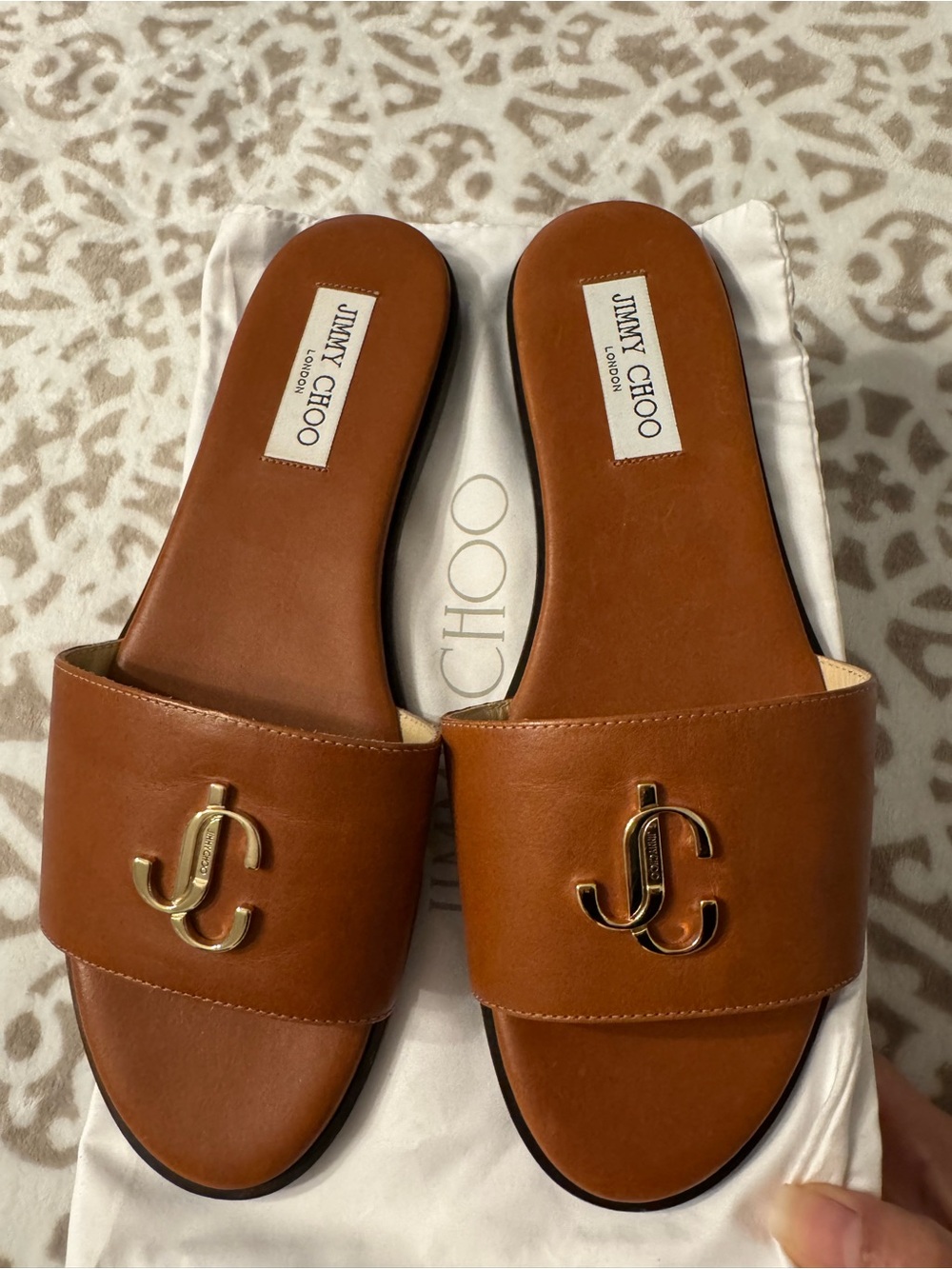 Jimmy Choo Brown Leather Slide Sandals with Gold JC Emblem 39 - Picture 2 of 7
